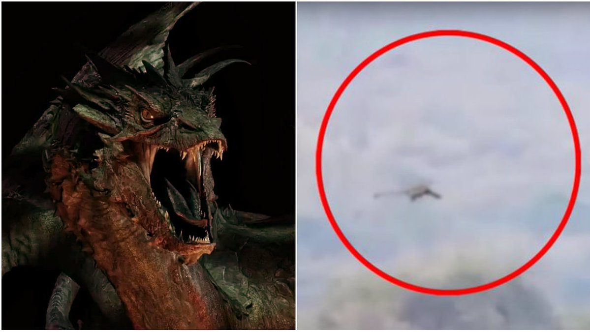 I videon ses något som liknar en drake flyga över bergen. 