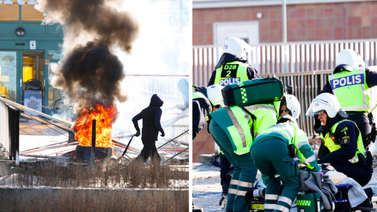 Tre personer har skjutits av polis under upplopp i Norrköping
