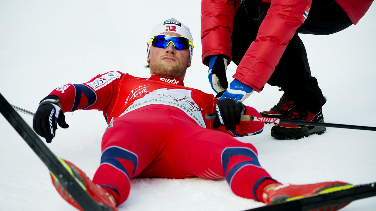 Petter Northug är lite trött efter sin andraplats på fem kilometer klassisk stil. 