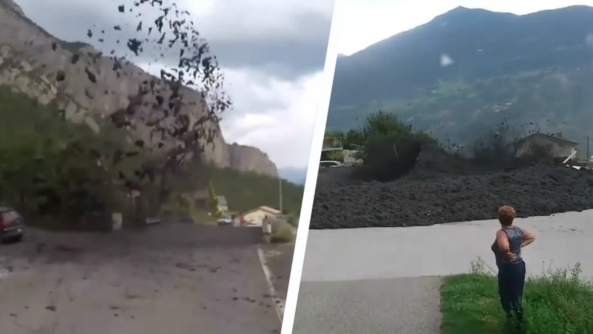 Videos visar hur lavan sprutar upp på gatan