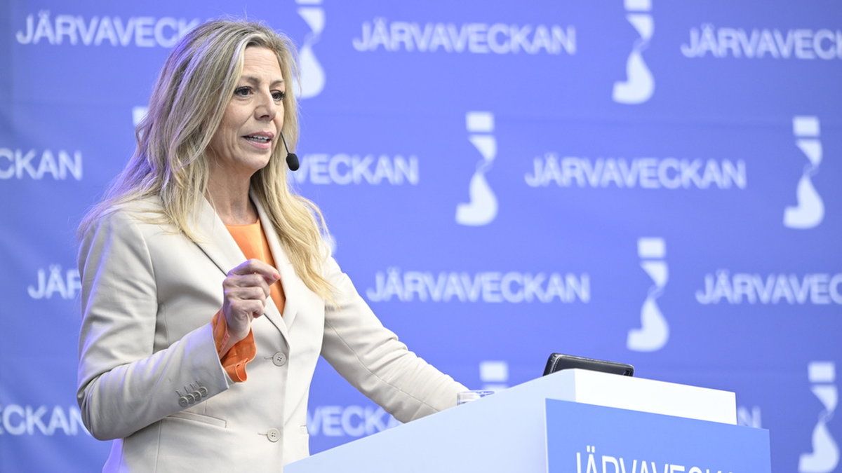 Sverigedemokraternas gruppledare Linda Lindberg höll partiets tal på Järvaveckan i Stockholm.