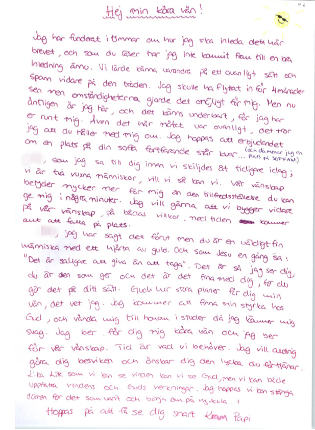 Här är ett brev som Parastou Namdars skickat till 25-åringen.