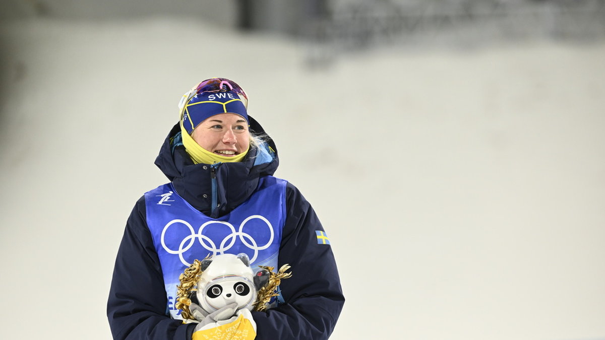 Silvermedaljören Maja Dahlqvist efter damernas final i sprint fristil under vinter-OS i Peking 2022.