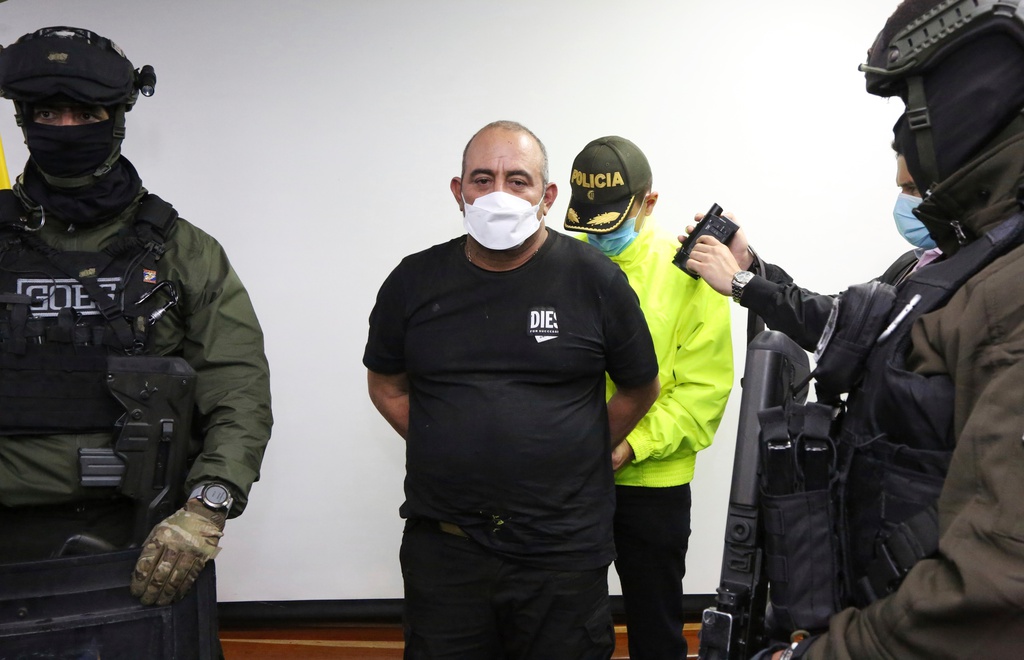 Dario Antonio Úsuga greps i en militärinsats i norra Colombia i oktober 2021. Arkivbild.