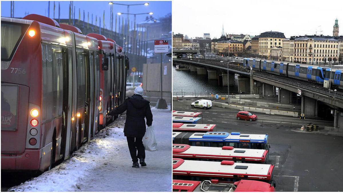 Innerstadsbussar och tunnelbana i Stockholm.