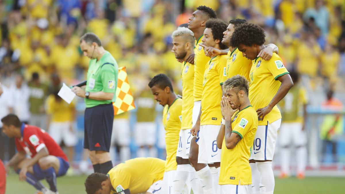 Brasilien under straffarna mot Chile. 