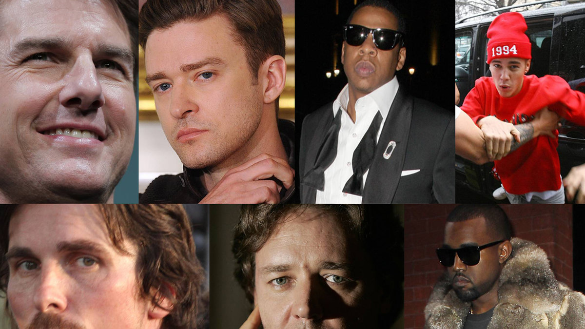 Tom Cruise, Justin Timberlake, Jay-Z, Justin Bieber, Christian Bale, Russel Crowe och Kanye West är några av Hollywoods värsta manliga divor.
