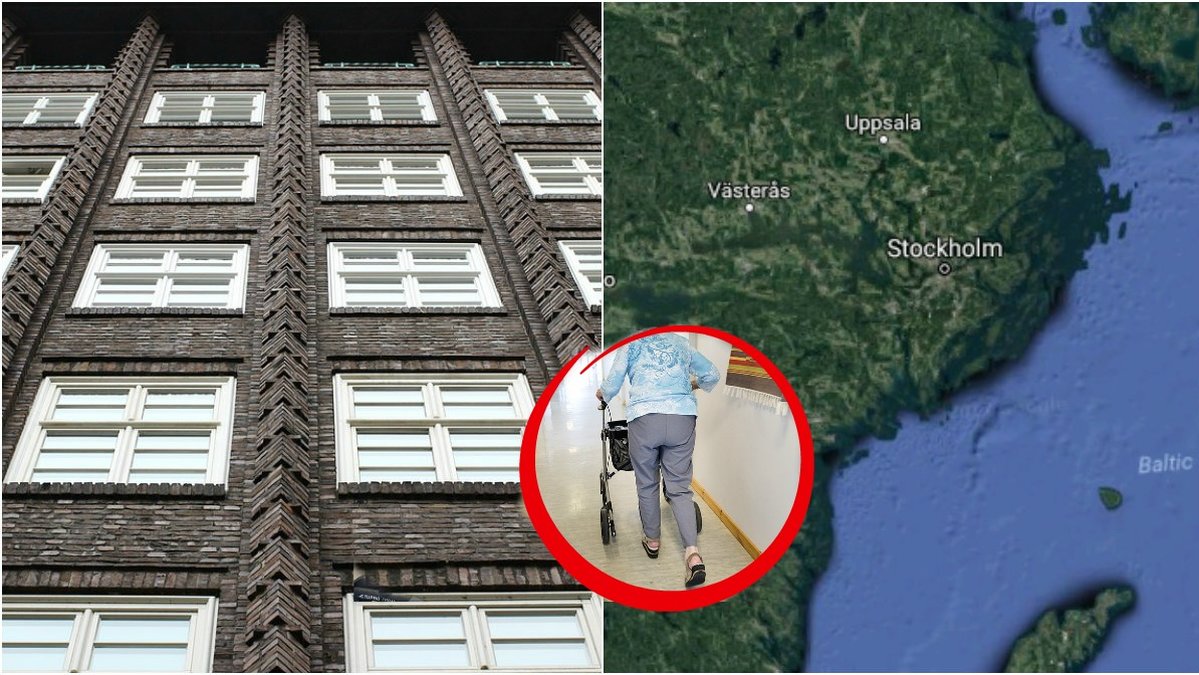 En kvinna har ramlat ut genom sitt fönster på ett äldreboende i Stockholm. 