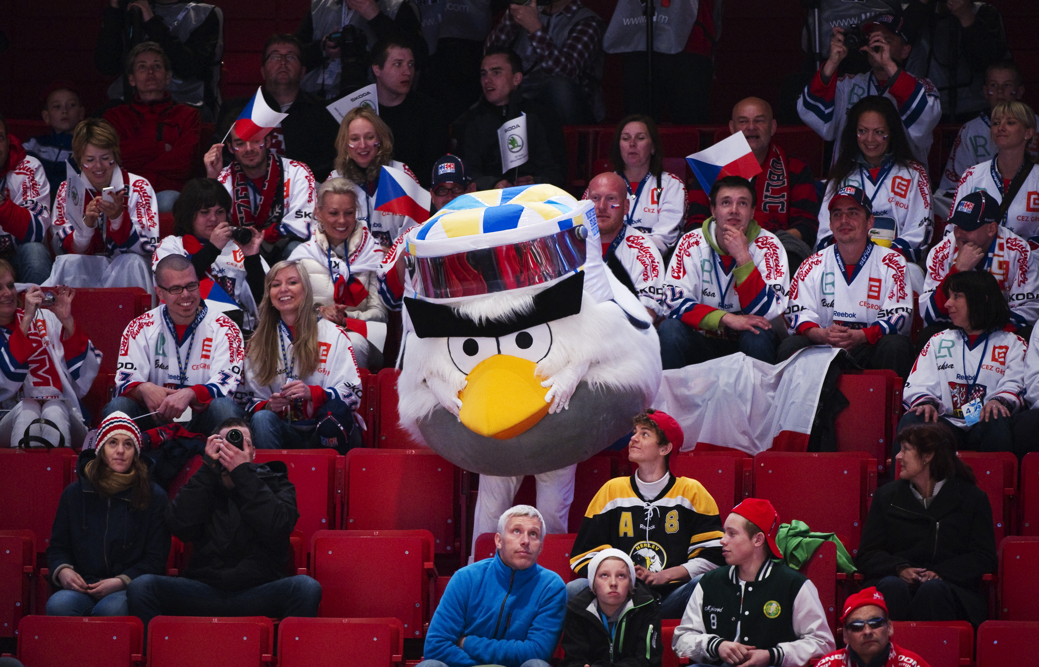 ...Inför en gles publik, som dock fick igång lite stämning tillsammans med maskoten Hockeybird.