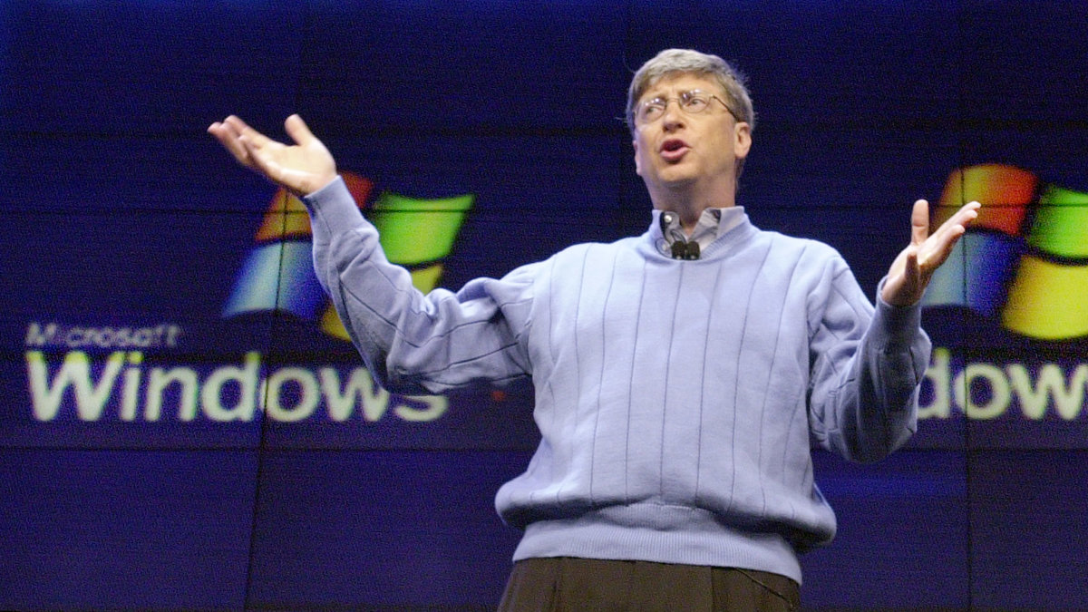 Bill Gates vid lanseringen av Windows XP år 2001.