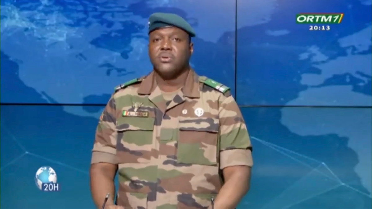 Talespersonen Abdoulaye Maiga för Malis militärjunta. Arkivbild.