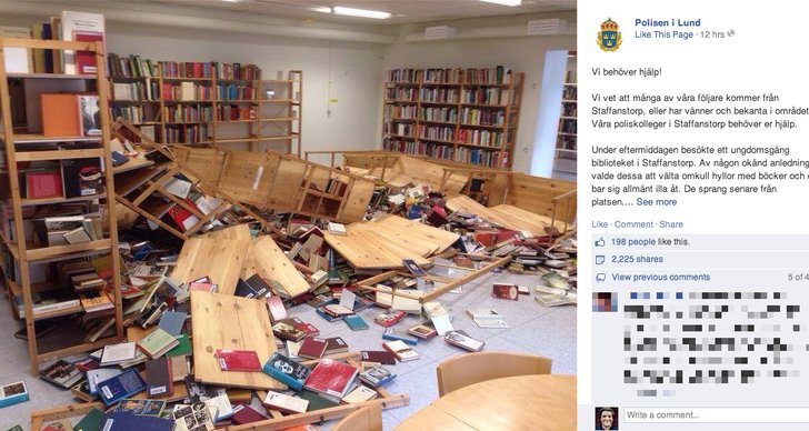 Bibliotek, Facebook, Vandalisering, Lund, Polisen