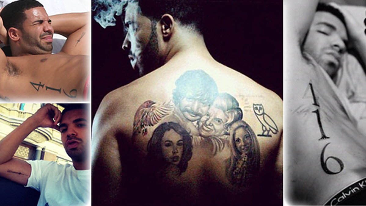 Kolla in Drakes alla tatueringar i bildspelet – klicka på pilarna. 