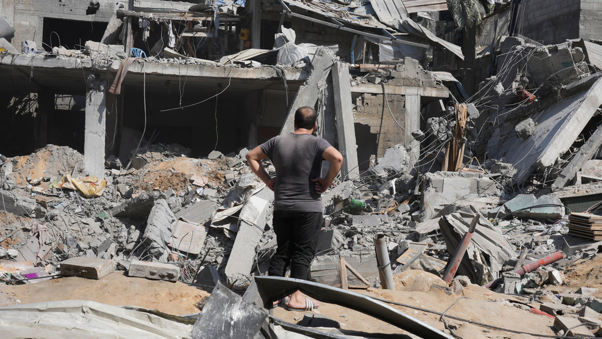 Förstörelse på Gazaremsan efter israeliska bombningar. Bilden togs i onsdags förra veckan.