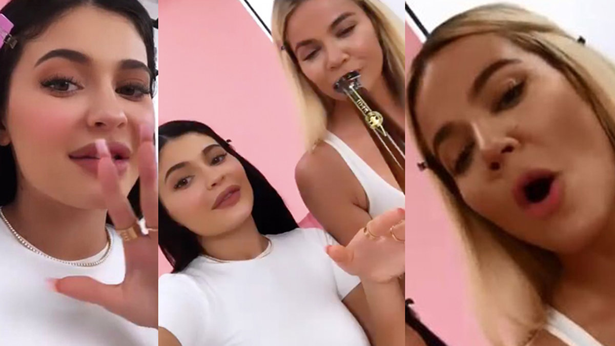 Kylie Jenner och Khloe Kardashian spelar in en fyllevideo