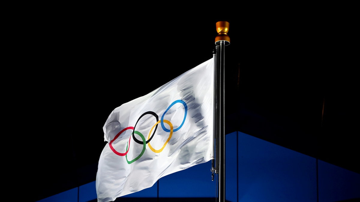 Den olympiska flaggan. Arkivbild.