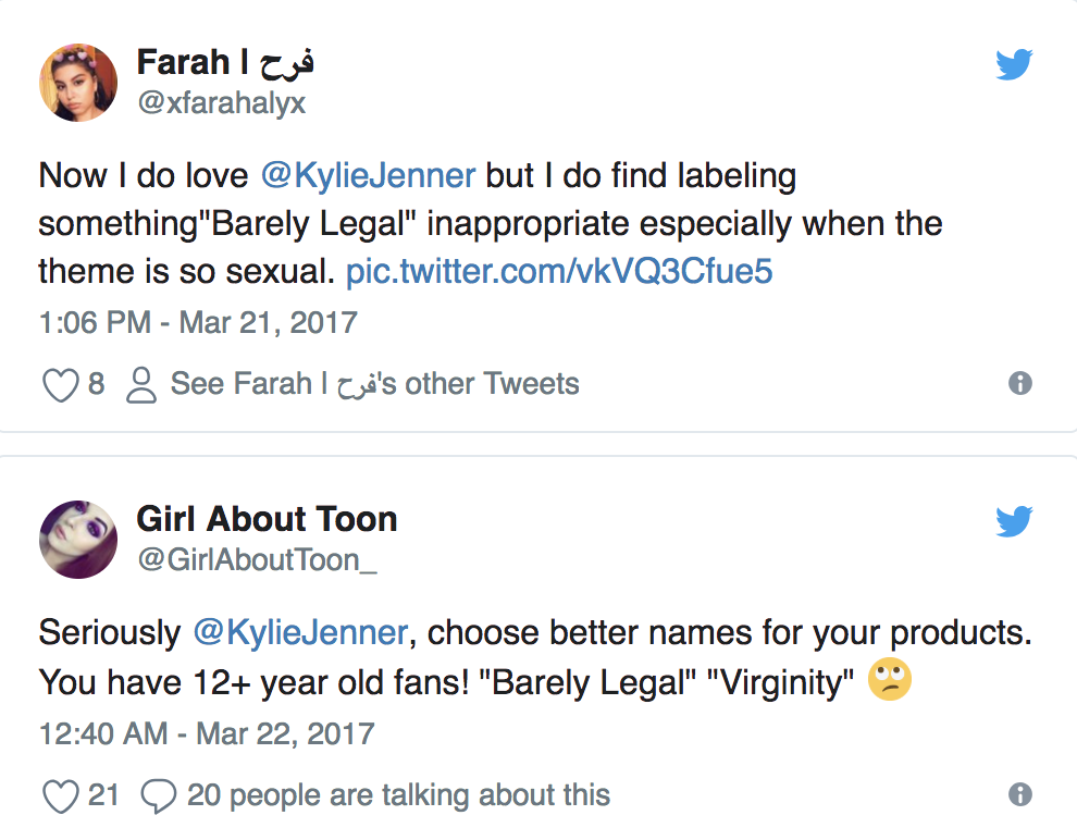 Starka reaktioner från Twitter angående de sexuella namnen på Kylie Jenners smink Starka reaktioner från Twitter angående de sexuella namnen på Kylie Jenners smink