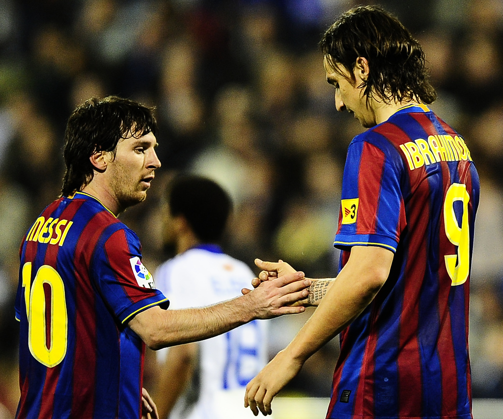 Zlatan Ibrahimovic och Lionel Messi spelade tillsammans i Barcelona. Arkivbild.