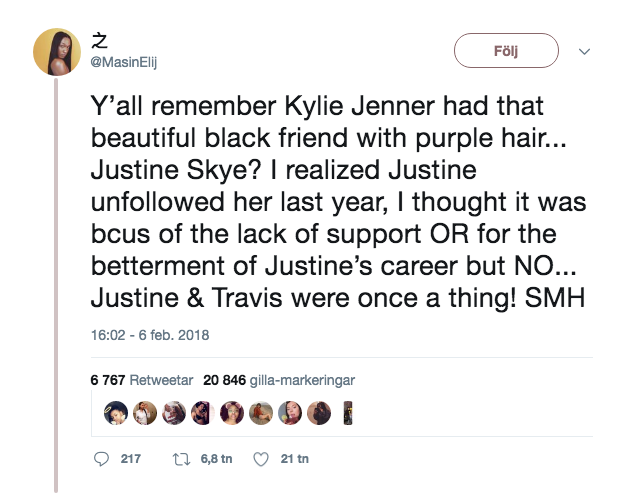 Kylie Jenner snodde Travis Scott från Justine Skye. Kylie Jenner snodde Travis Scott från Justine Skye.