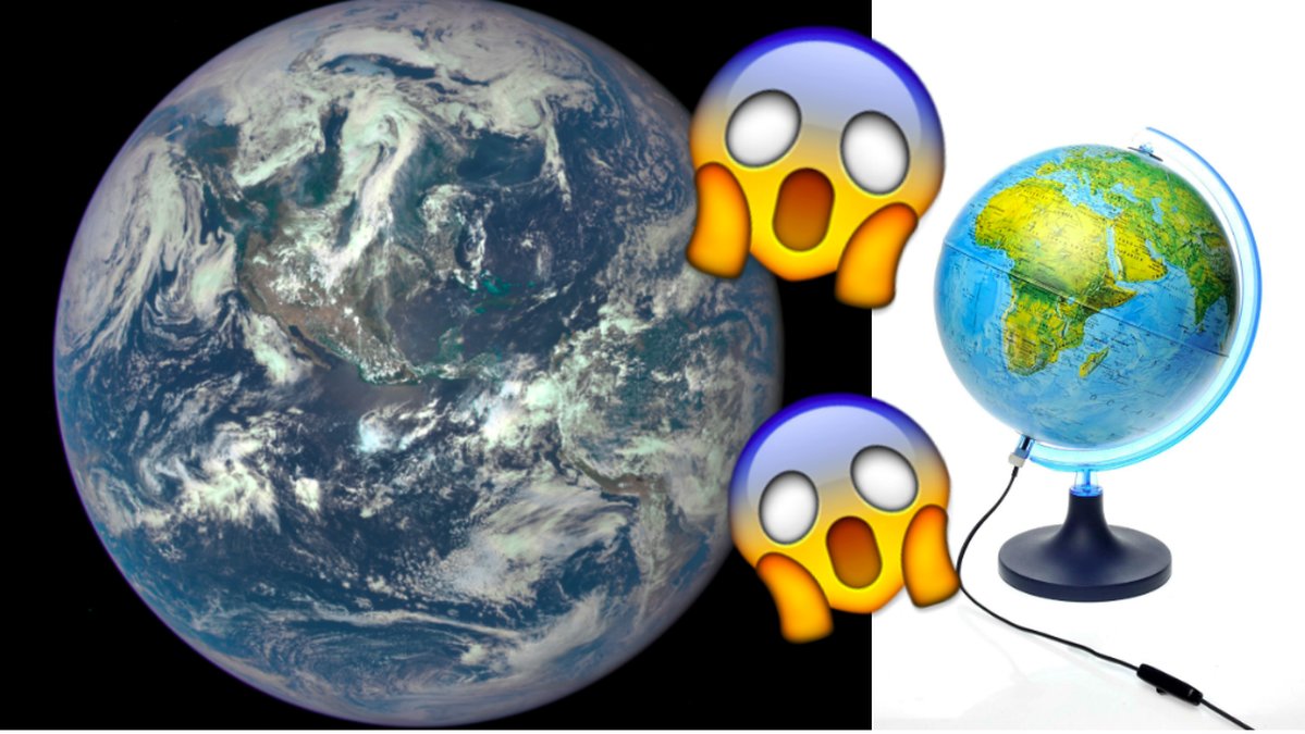Två bilder, den ena en satellitbild på jorden, den andra en jordglob. 