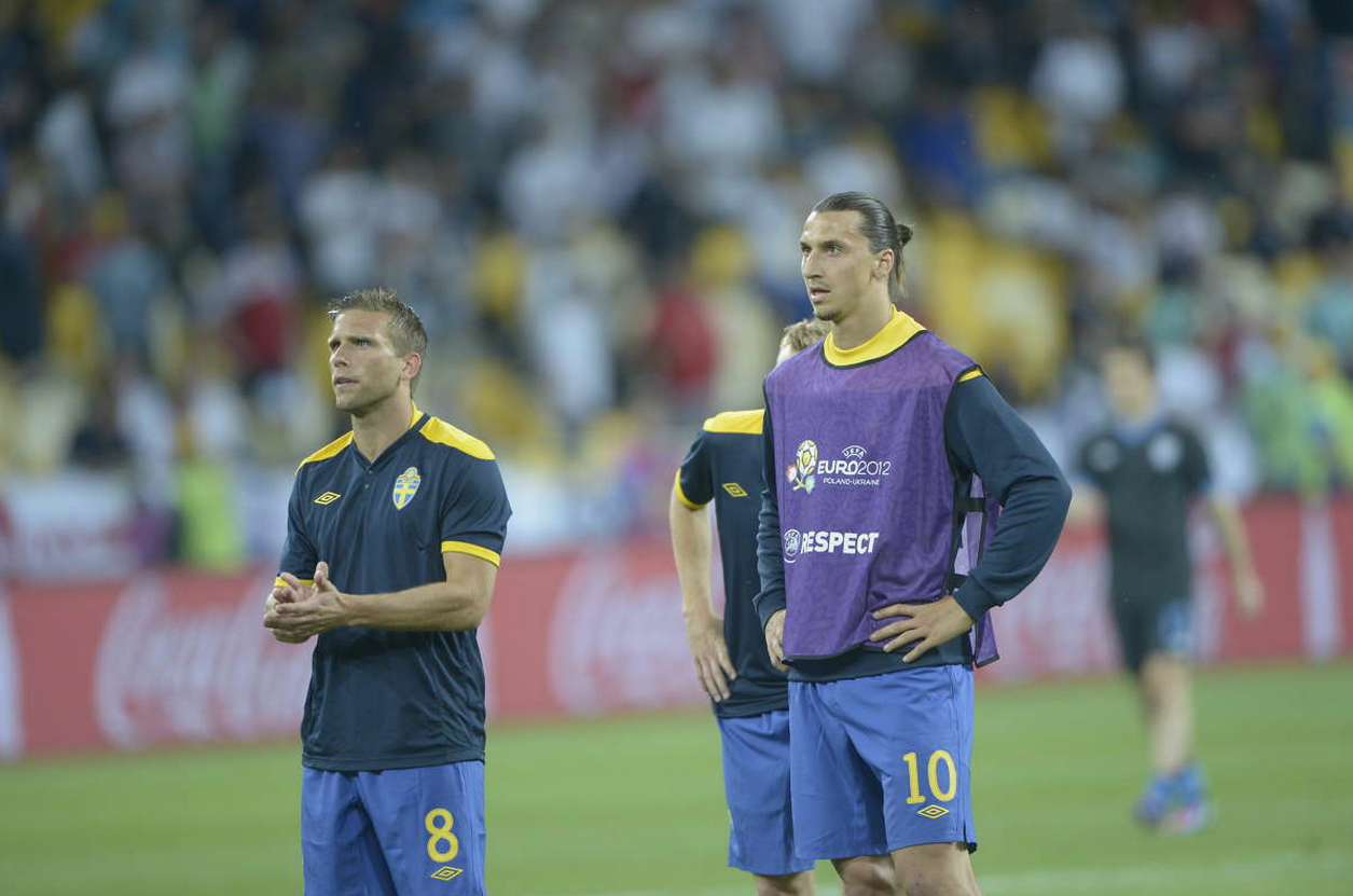 Anders Svensson och Zlatan Ibrahimovic under uppvärmningen.