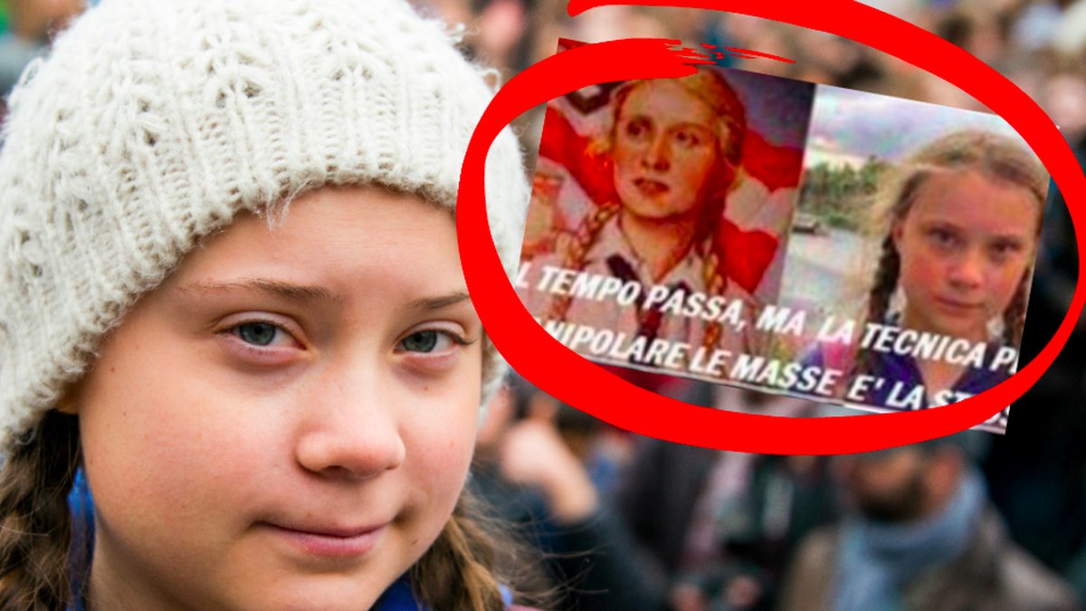 Greta Thunberg och en Hitler jugend-affisch