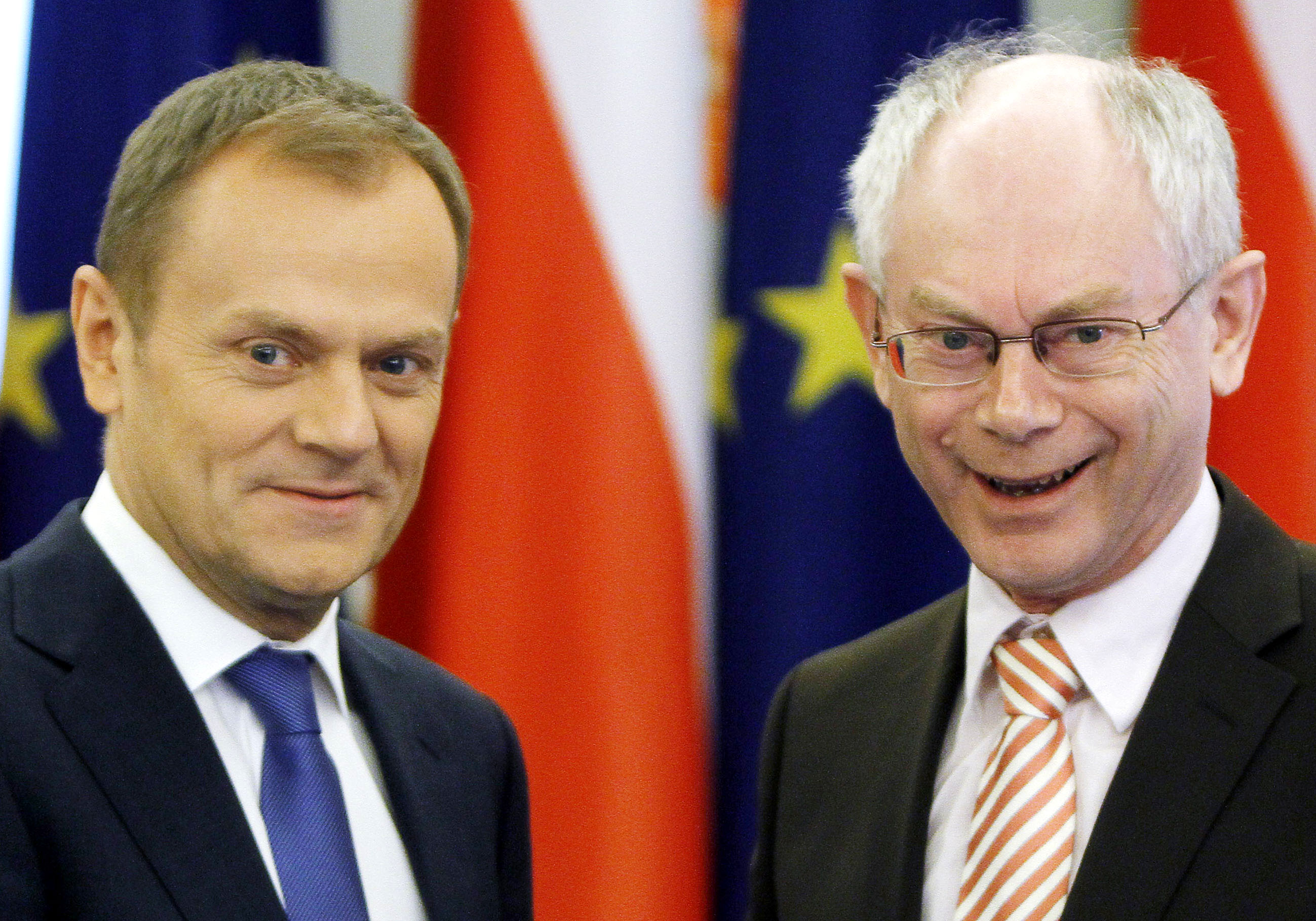 Polens premiärminister Donald tusk och Herman Van Rompuy, Europeiska Rådets ordförande. 