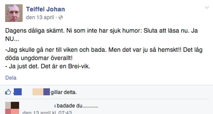 Utøya, Facebook, Anders Behring Breivik, Moderaterna, Skämt