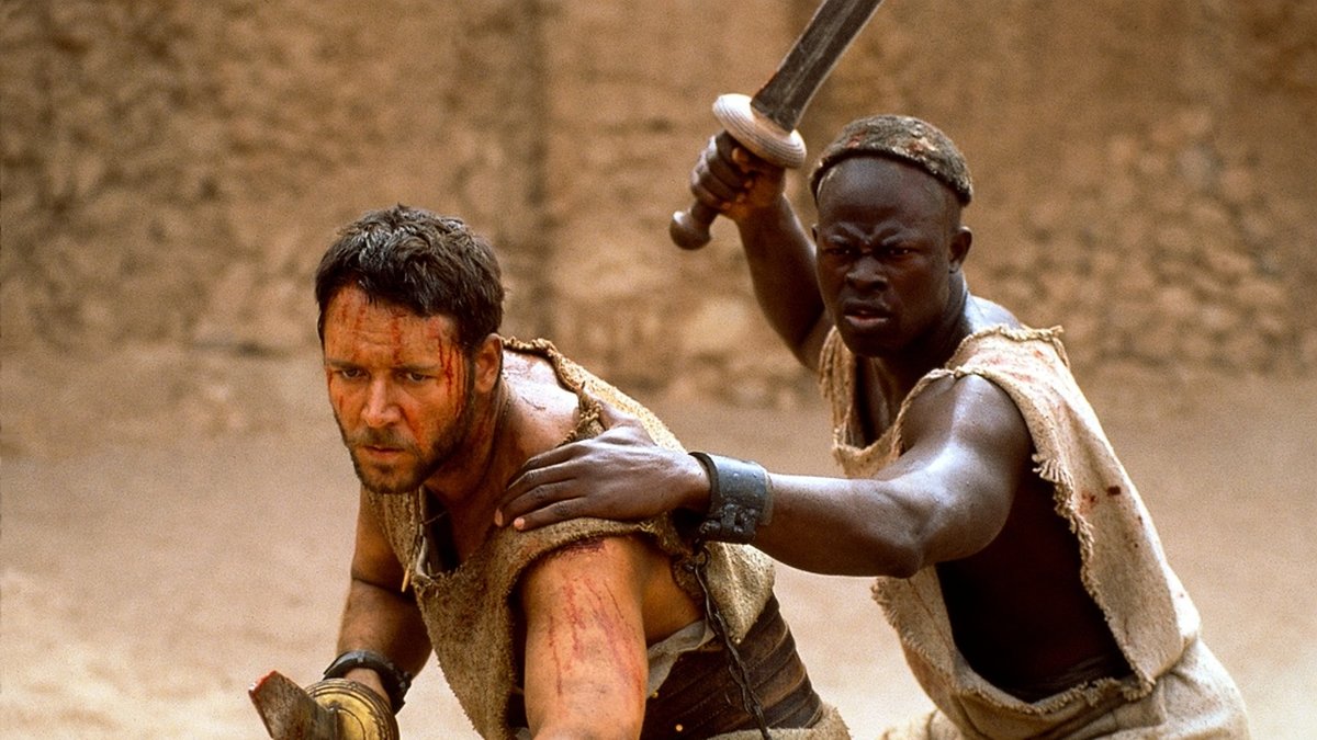 Skådespelarna Russell Crowe och Djimon Hounsou i 'Gladiator'. Arkivbild.
