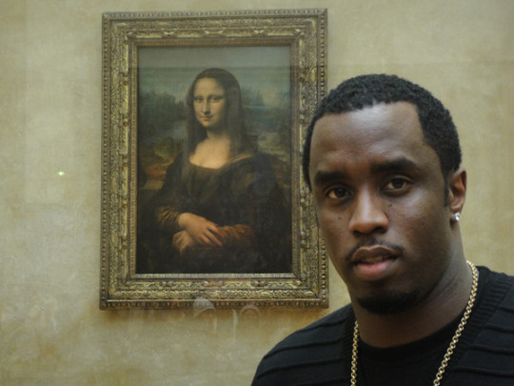P Diddy poserar med hiphop-groupien nummer ett – Mona Lisa, eller La Joconde som målningen heter.